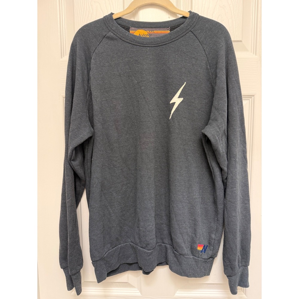 Aviator Nation Charcoal Gray Lightning Bolt Raglan Sweatshirt XXL Womens - Picture 1 of 3
